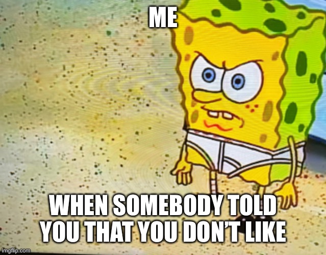 Mad SpongeBob | ME; WHEN SOMEBODY TOLD YOU THAT YOU DON’T LIKE | image tagged in spongebob | made w/ Imgflip meme maker