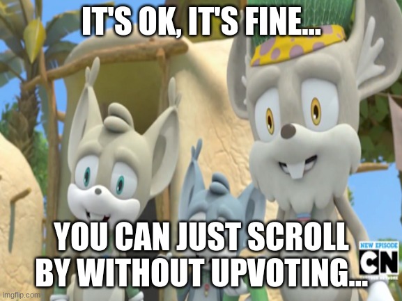 Only people who watch Sonic Boom will get this... | IT'S OK, IT'S FINE... YOU CAN JUST SCROLL BY WITHOUT UPVOTING... | image tagged in memes,sonic the hedgehog,sonic boom | made w/ Imgflip meme maker