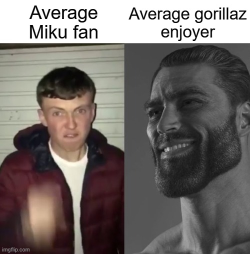 gorillaz is the origional vitual band | Average gorillaz
enjoyer; Average
Miku fan | image tagged in average fan vs average enjoyer | made w/ Imgflip meme maker