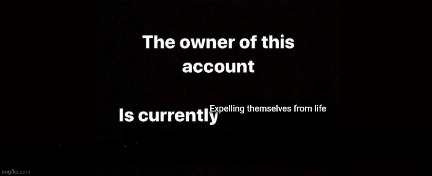 The owner of this account is currently | Expelling themselves from life | image tagged in the owner of this account is currently | made w/ Imgflip meme maker