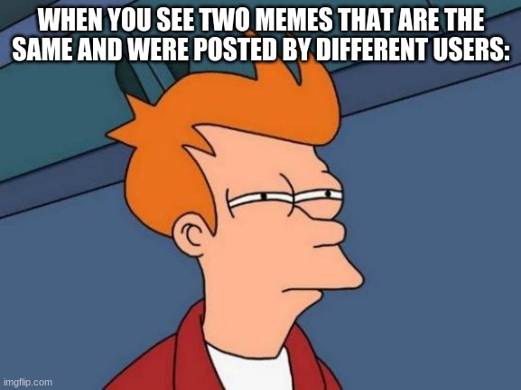 *Insert Clever Title* | WHEN YOU SEE TWO MEMES THAT ARE THE SAME AND WERE POSTED BY DIFFERENT USERS: | image tagged in memes | made w/ Imgflip meme maker