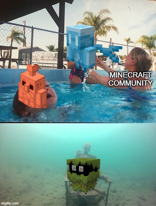Whoich mob would you have voted for? | MINECRAFT COMMUNITY | image tagged in mother ignoring kid drowning in a pool,minecraft,minecraft glare,minecraft allay,minecraft coppor golem | made w/ Imgflip meme maker