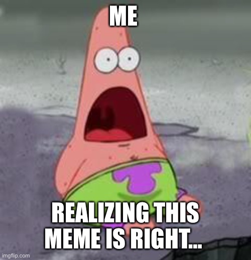 Suprised Patrick | ME REALIZING THIS MEME IS RIGHT… | image tagged in suprised patrick | made w/ Imgflip meme maker