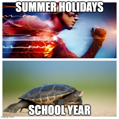 bruh |  SUMMER HOLIDAYS; SCHOOL YEAR | image tagged in fast vs slow | made w/ Imgflip meme maker