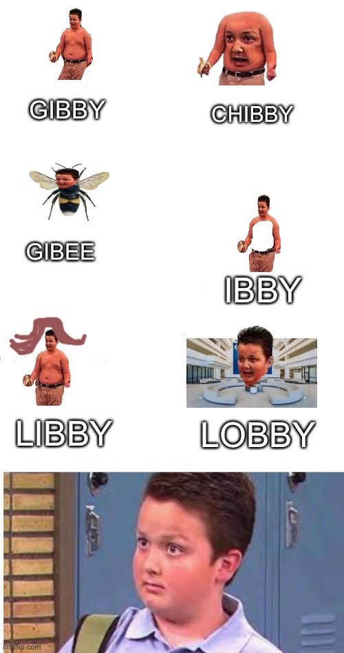 GIBBAY | GIBBY; CHIBBY; GIBEE; IBBY; LIBBY; LOBBY | image tagged in blank white template,icarly,memes,funny,oh wow are you actually reading these tags | made w/ Imgflip meme maker