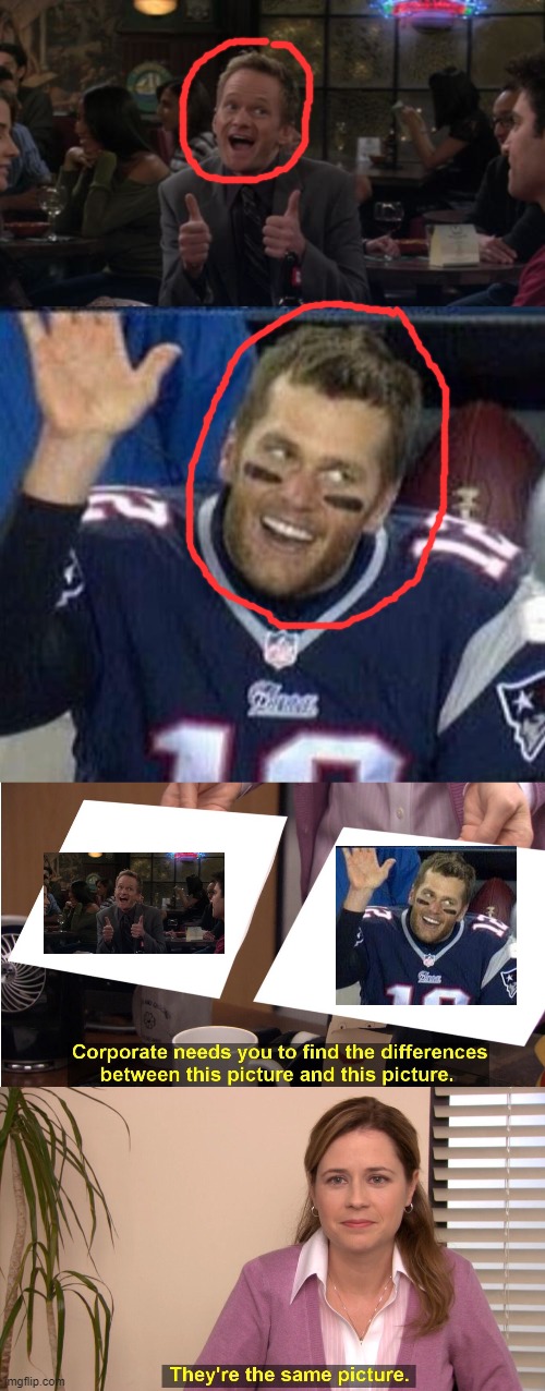 image tagged in memes,barney stinson win,tom brady waiting for a high five,they're the same picture | made w/ Imgflip meme maker