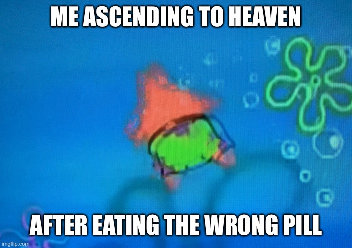 New Template?? No? | ME ASCENDING TO HEAVEN; AFTER EATING THE WRONG PILL | image tagged in ascending patrick | made w/ Imgflip meme maker