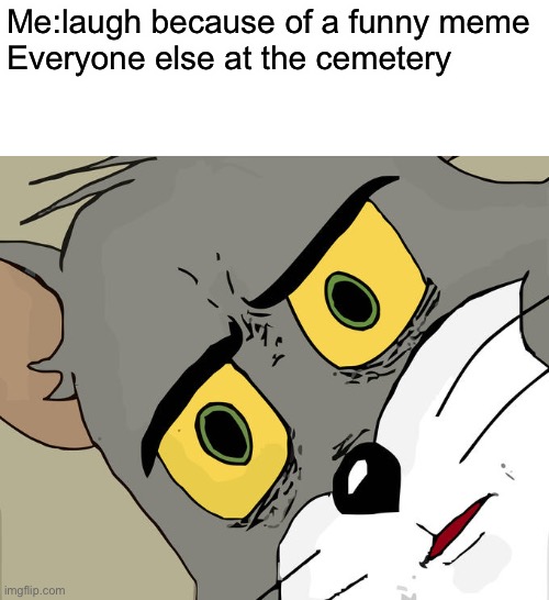 Dont try this at a cemetery | Me:laugh because of a funny meme
Everyone else at the cemetery | image tagged in memes,unsettled tom | made w/ Imgflip meme maker