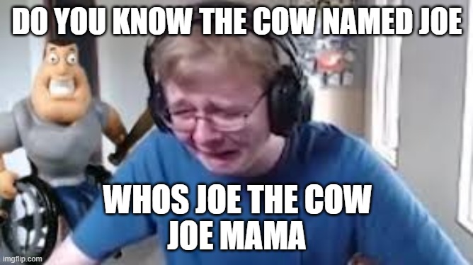 joe mama | DO YOU KNOW THE COW NAMED JOE; WHOS JOE THE COW; JOE MAMA | image tagged in joe mama | made w/ Imgflip meme maker