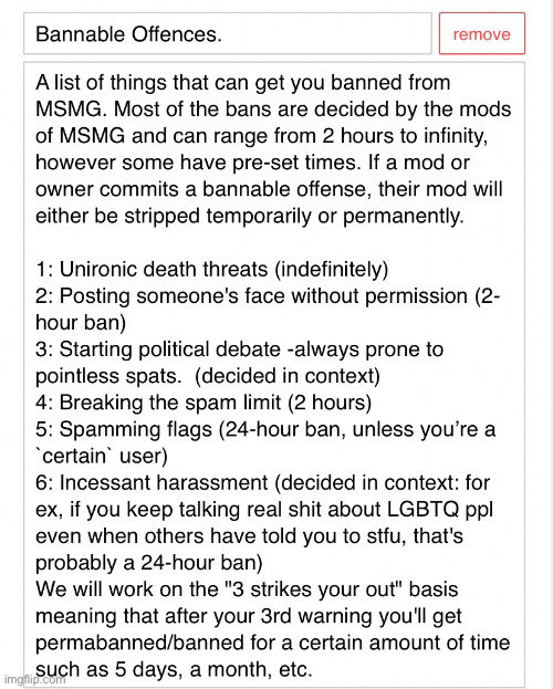 The list of bananable offenses | made w/ Imgflip meme maker