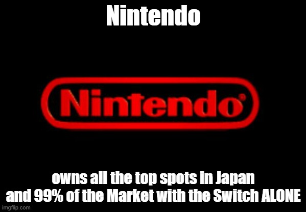 Sony has lost Japan | Nintendo; owns all the top spots in Japan and 99% of the Market with the Switch ALONE | image tagged in nintendo logo,nintendo | made w/ Imgflip meme maker