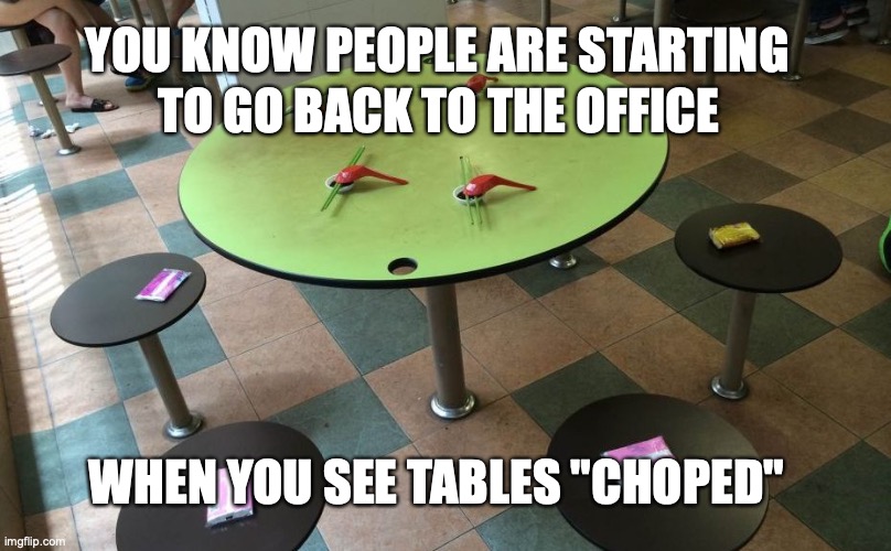 hello, this table is CHOPED | TO GO BACK TO THE OFFICE; YOU KNOW PEOPLE ARE STARTING; WHEN YOU SEE TABLES "CHOPED" | image tagged in choped,reserved,singapore,sgonly,work,lunch | made w/ Imgflip meme maker