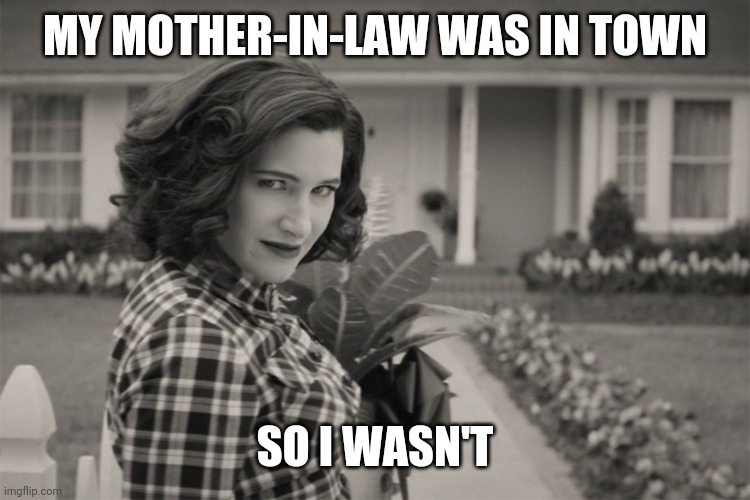 Agatha All Along | MY MOTHER-IN-LAW WAS IN TOWN SO I WASN'T | image tagged in agatha all along | made w/ Imgflip meme maker