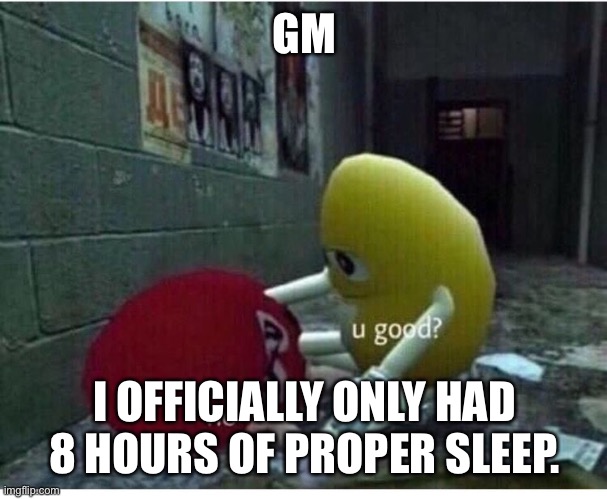 wheeze. | GM; I OFFICIALLY ONLY HAD 8 HOURS OF PROPER SLEEP. | image tagged in u good no | made w/ Imgflip meme maker