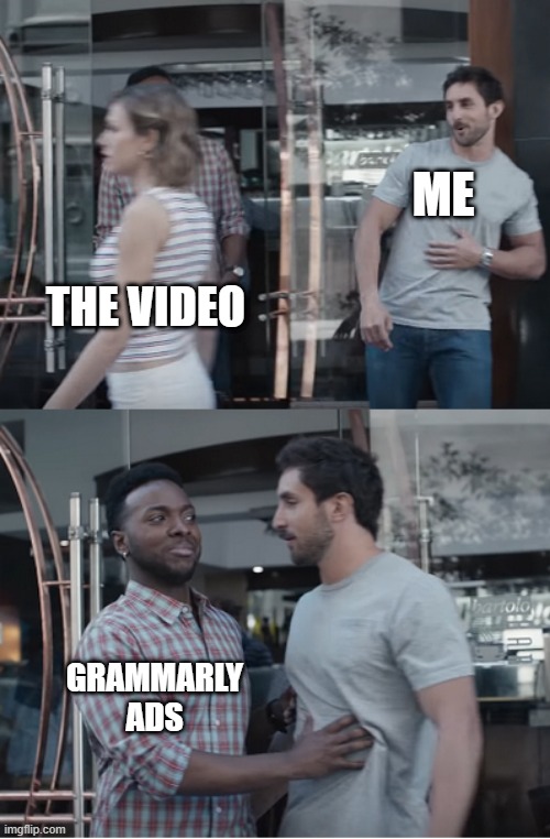 Stop right there | ME; THE VIDEO; GRAMMARLY ADS | image tagged in stop right there | made w/ Imgflip meme maker