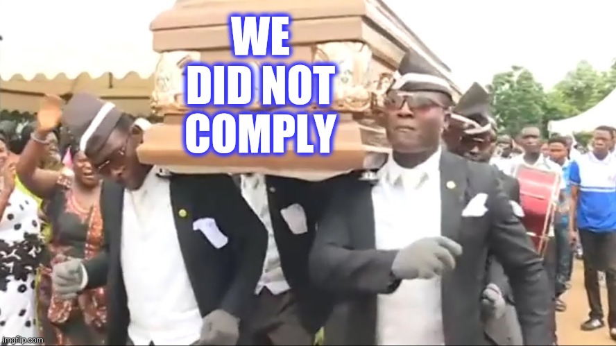 Coffin Dance | WE DID NOT COMPLY | image tagged in coffin dance | made w/ Imgflip meme maker