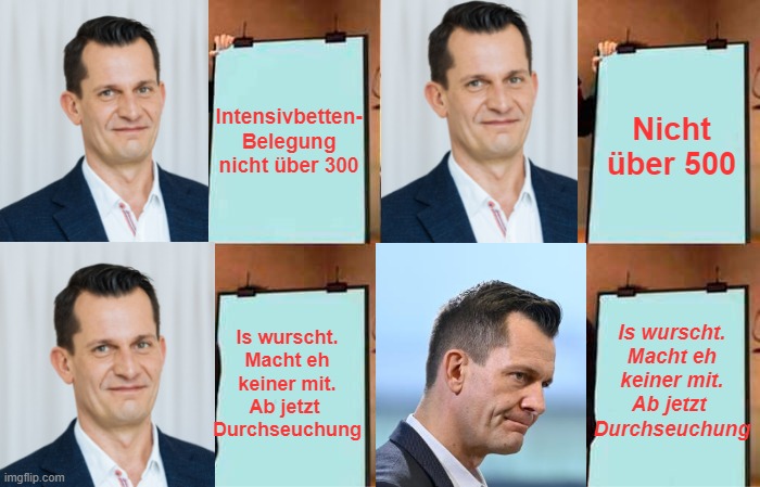 Gru's Plan Meme | Intensivbetten-
Belegung
nicht über 300; Nicht über 500; Is wurscht.
Macht eh keiner mit.
Ab jetzt 
Durchseuchung; Is wurscht.
Macht eh keiner mit.
Ab jetzt 
Durchseuchung | image tagged in memes,gru's plan | made w/ Imgflip meme maker
