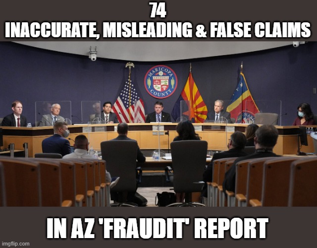 Cyber Ninjas on deathbed after Maricopa County takedown & $50G p/d sanctions | 74
INACCURATE, MISLEADING & FALSE CLAIMS; IN AZ 'FRAUDIT' REPORT | image tagged in election 2020,arizona,gop fraudit,the big lie,cyber ninjas,gop scam | made w/ Imgflip meme maker