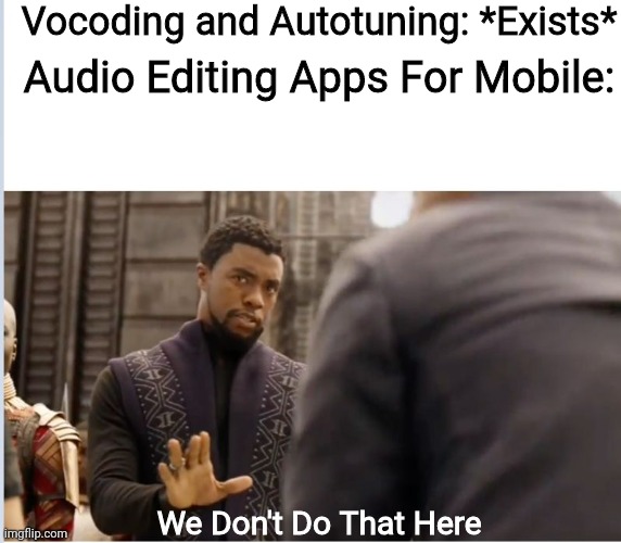 God I Wish This Happened | Vocoding and Autotuning: *Exists*; Audio Editing Apps For Mobile:; We Don't Do That Here | image tagged in we don't do that here,relatable memes | made w/ Imgflip meme maker