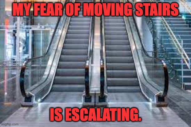 But I'm taking steps to fix the problem | MY FEAR OF MOVING STAIRS; IS ESCALATING. | image tagged in bad pun | made w/ Imgflip meme maker