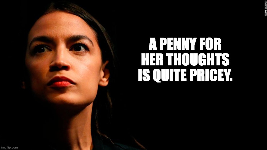 AOC | A PENNY FOR HER THOUGHTS IS QUITE PRICEY. | image tagged in ocasio-cortez super genius | made w/ Imgflip meme maker