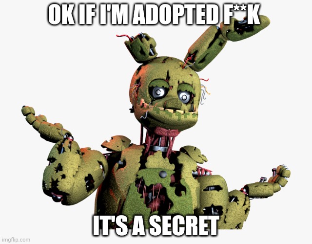 derpy springtrap | OK IF I'M ADOPTED F**K; IT'S A SECRET | image tagged in derpy springtrap | made w/ Imgflip meme maker
