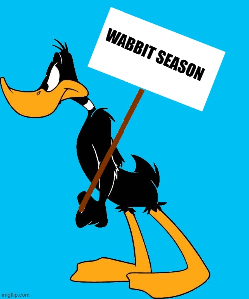 daffy with sign | WABBIT SEASON | image tagged in daffy with sign | made w/ Imgflip meme maker