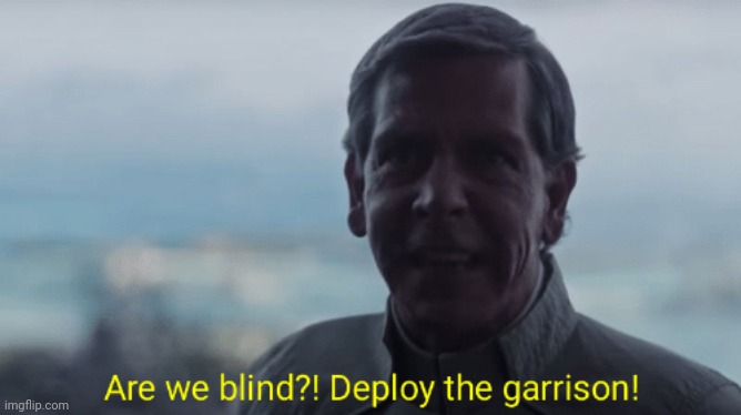 Are we blind? Deploy the garrison! | image tagged in are we blind deploy the garrison | made w/ Imgflip meme maker