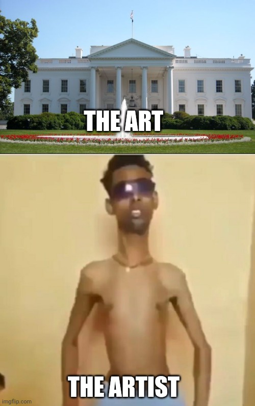 The paint never arrived but he gotta finish his work | THE ART; THE ARTIST | image tagged in white house,skinny indian guy | made w/ Imgflip meme maker