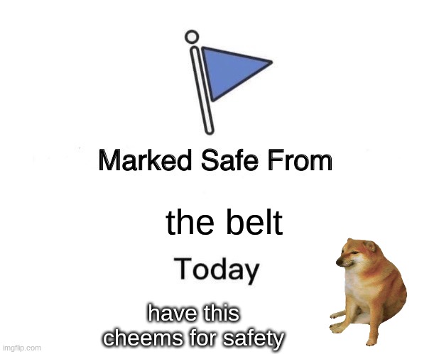 Marked Safe From |  the belt; have this cheems for safety | image tagged in memes,marked safe from | made w/ Imgflip meme maker