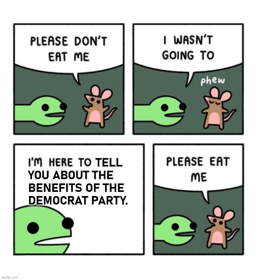 If you believe in that party, find another one that does not want to end your way of life. | TELL 
YOU ABOUT THE 
BENEFITS OF THE 
DEMOCRAT PARTY. | image tagged in political meme,democrats,parties | made w/ Imgflip meme maker