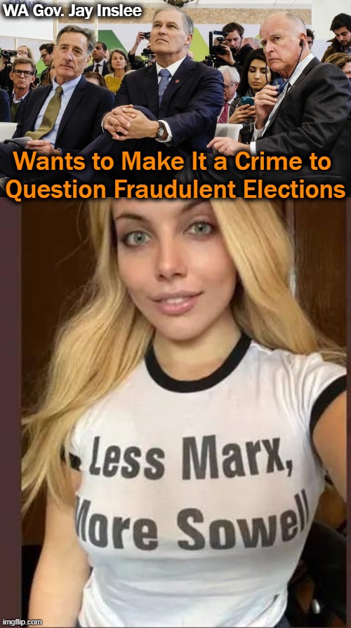 The Leftists Want Few Consequences For Criminals But Want To Criminalize Those Who Want Fair Elections? Their Agenda is Clear... | WA Gov. Jay Inslee; Wants to Make It a Crime to 
Question Fraudulent Elections | image tagged in politics,democrats,leftists,criminals,liberal vs conservative,wrong vs right | made w/ Imgflip meme maker