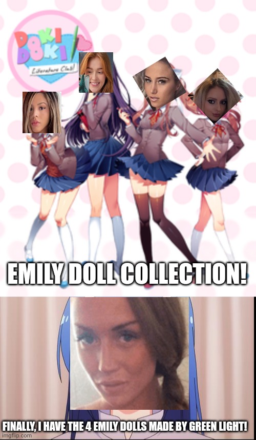 Mary (16) bought the collection of Emily dolls! | EMILY DOLL COLLECTION! FINALLY, I HAVE THE 4 EMILY DOLLS MADE BY GREEN LIGHT! | image tagged in dolls,pop up school,memes | made w/ Imgflip meme maker