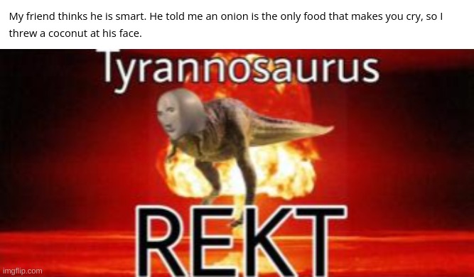 meme to start your day 2 | image tagged in tyrannosaurus rekt | made w/ Imgflip meme maker