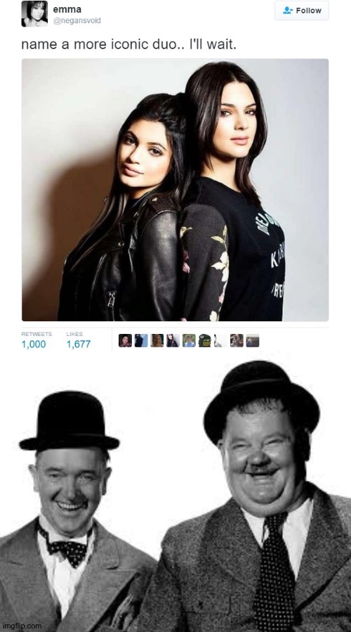 Far more iconic | image tagged in name a more iconic duo,laurel and hardy | made w/ Imgflip meme maker