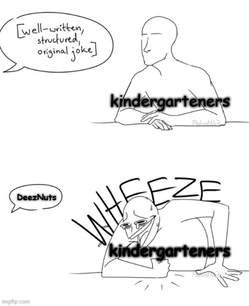 Deeznuts | kindergarteners; DeezNuts; kindergarteners | image tagged in wheeze,kindergarten,memes | made w/ Imgflip meme maker