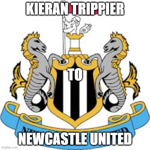 Kieran Trippier has completed his move to Newcastle | KIERAN TRIPPIER; TO; NEWCASTLE UNITED | image tagged in newcastle | made w/ Imgflip meme maker