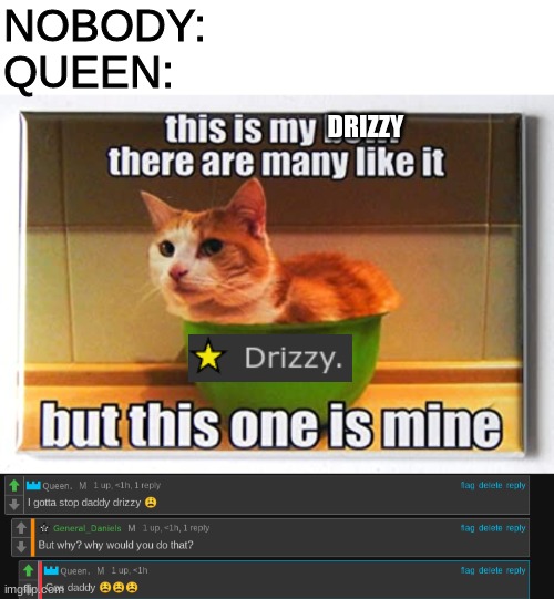 NOBODY:
QUEEN:; DRIZZY | made w/ Imgflip meme maker