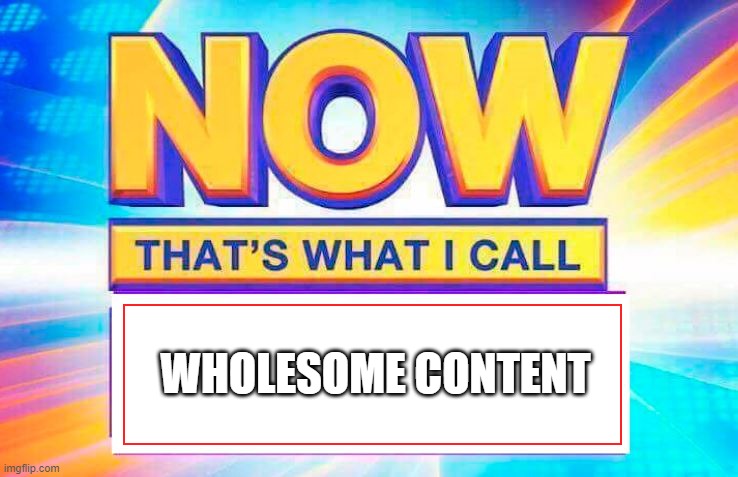 Now That’s What I Call | WHOLESOME CONTENT | image tagged in now that s what i call | made w/ Imgflip meme maker