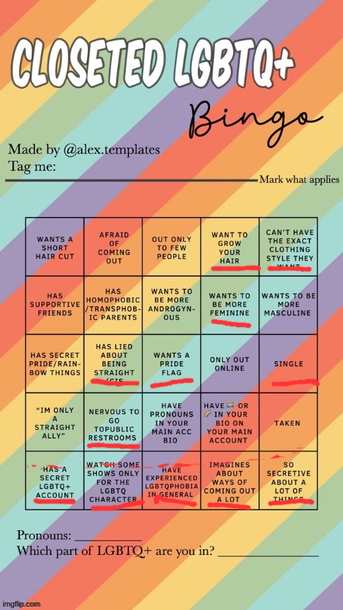 Closeted LGBTQ+ Bingo | image tagged in closeted lgbtq bingo | made w/ Imgflip meme maker