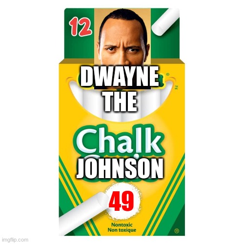 Dwayne "The CHALK" Johnson | DWAYNE
THE; JOHNSON; 49 | image tagged in dwayne johnson | made w/ Imgflip meme maker