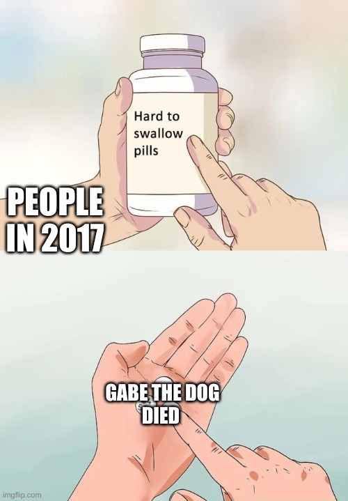 still hurts today | PEOPLE IN 2017; GABE THE DOG
DIED | image tagged in memes,hard to swallow pills | made w/ Imgflip meme maker