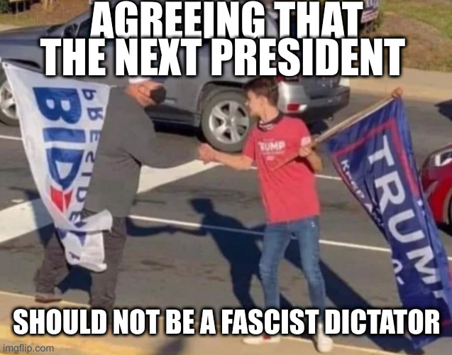 doubt | AGREEING THAT THE NEXT PRESIDENT; SHOULD NOT BE A FASCIST DICTATOR | image tagged in agreement | made w/ Imgflip meme maker