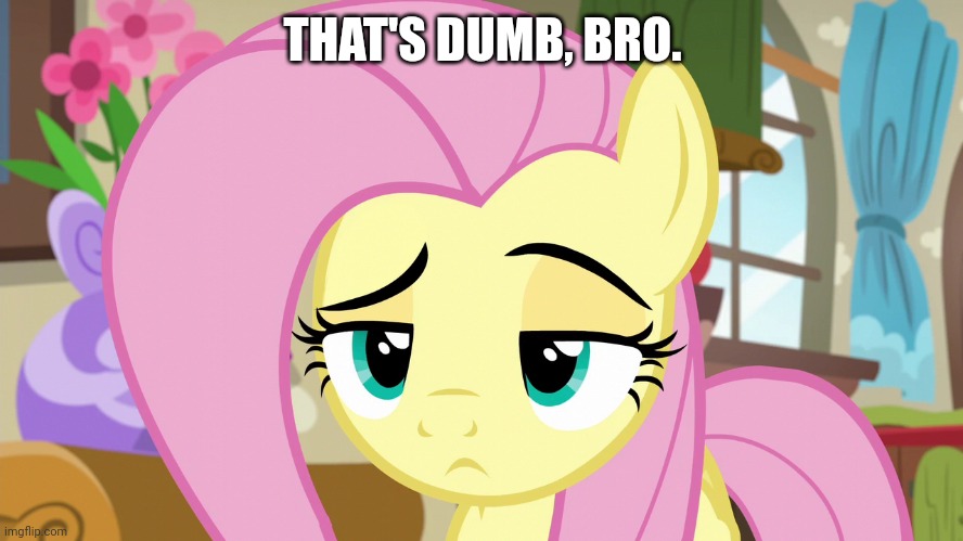 Skeptical Fluttershy (MLP) | THAT'S DUMB, BRO. | image tagged in skeptical fluttershy mlp | made w/ Imgflip meme maker