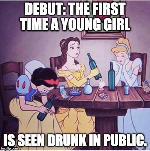 white girl wasted |  DEBUT: THE FIRST TIME A YOUNG GIRL; IS SEEN DRUNK IN PUBLIC. | image tagged in drunk disney | made w/ Imgflip meme maker