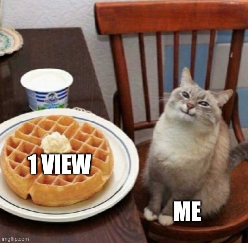Cat likes their waffle | 1 VIEW; ME | image tagged in cat likes their waffle | made w/ Imgflip meme maker