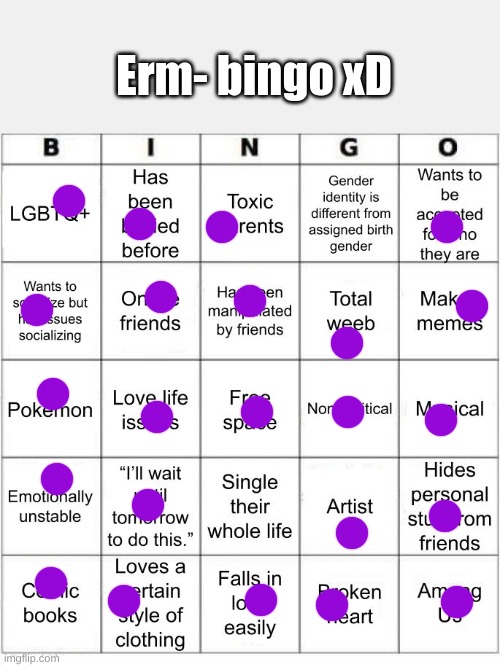 TheSuitedGayWeeb's Bingo | Erm- bingo xD | image tagged in jer-sama's bingo | made w/ Imgflip meme maker