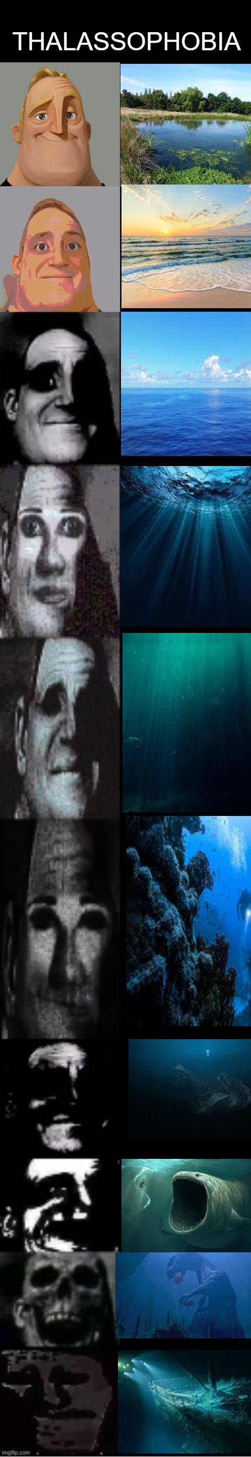 the deep sea but ScArYyYyYy!!11!!1111 | THALASSOPHOBIA | image tagged in mr incredible becoming uncanny | made w/ Imgflip meme maker