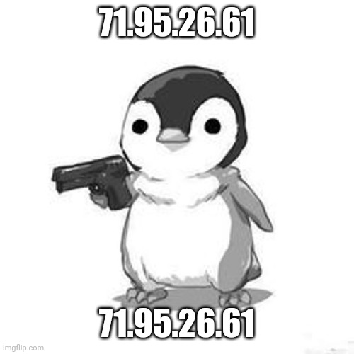 ae | 71.95.26.61; 71.95.26.61 | image tagged in penguin holding gun | made w/ Imgflip meme maker