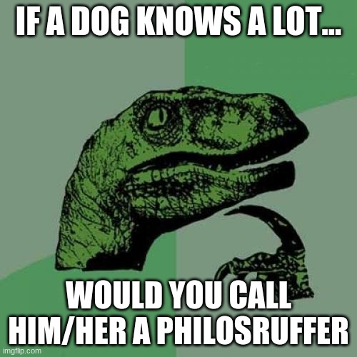 Pronounce it... | IF A DOG KNOWS A LOT... WOULD YOU CALL HIM/HER A PHILOSRUFFER | image tagged in memes,philosoraptor,dogs | made w/ Imgflip meme maker